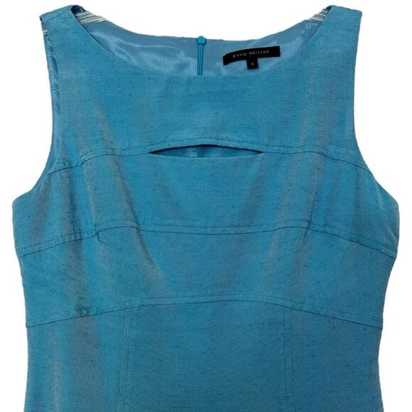 David Meister Shift Dress Turquoise Blue Chest Cut Out Sleeveless Made in USA 4 - Picture 2 of 9